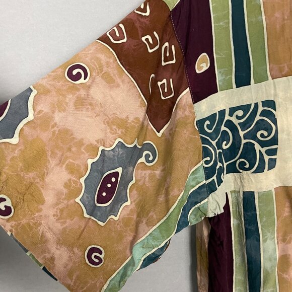 Vintage Batik Shirt Men Paisley Abstract Button-Up Rayon Short Sleeve Size Large - Picture 10 of 12